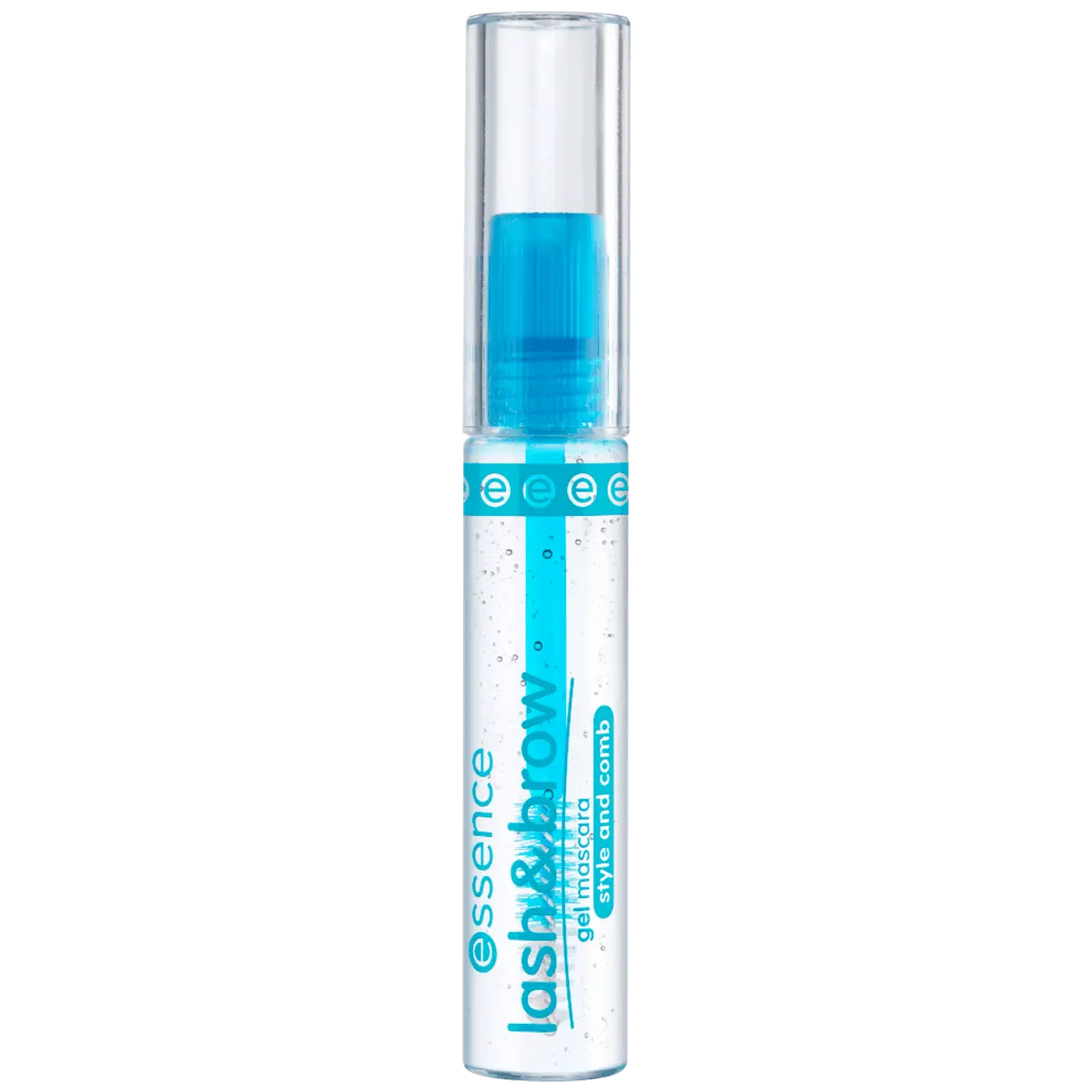 Essence Lash & brow máscara gel para pestañas y cejas empaque celeste transparente