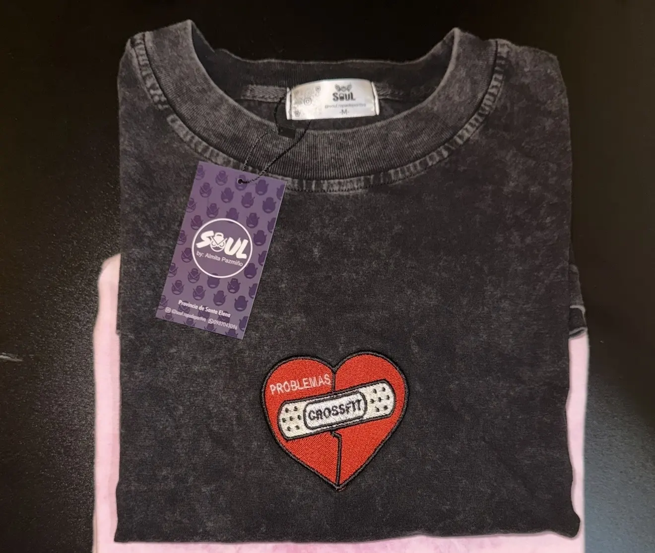oversize acid wash bordadas NEGRO/CORAZONCROSSFIT M