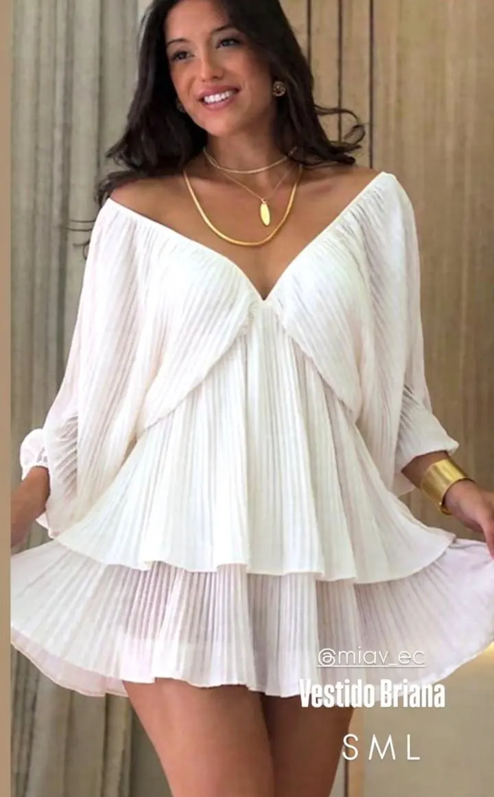 Vestido Iris plisado mangas stándar blanco VE1-02