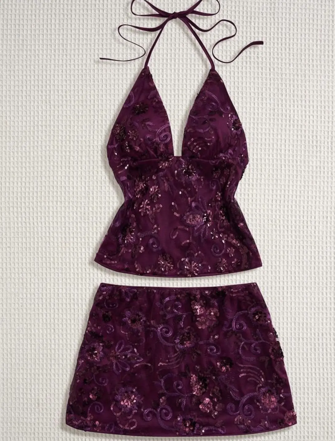 Conjunto vino lentejuelas talla S