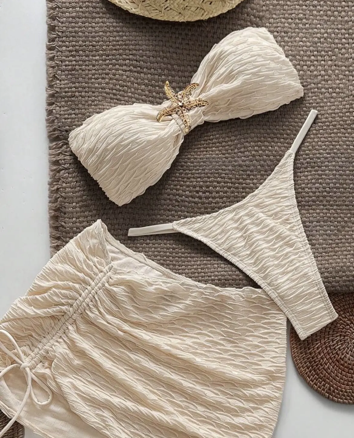 Traje de baño 3 piezas beige talla M