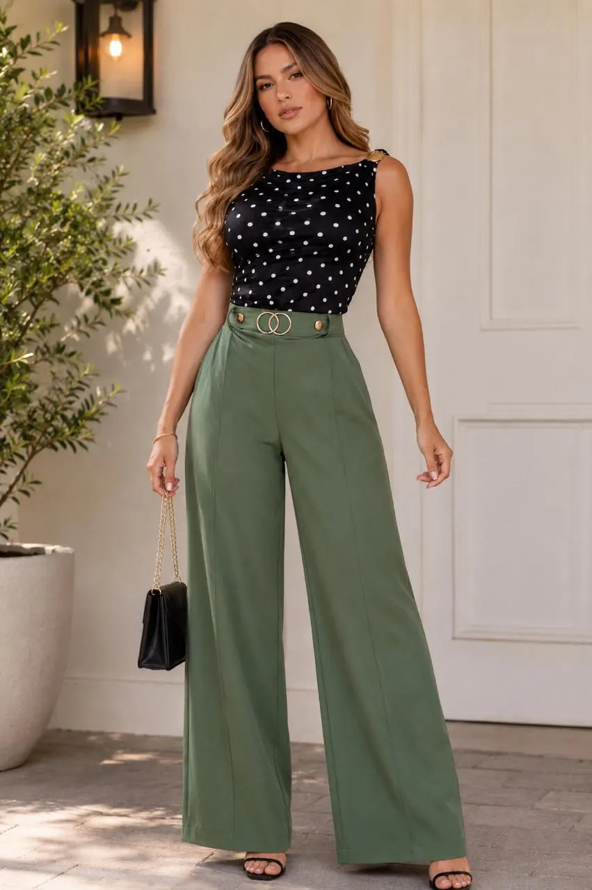 Pantalon palazzo Renata (evilla) olivo  2-87