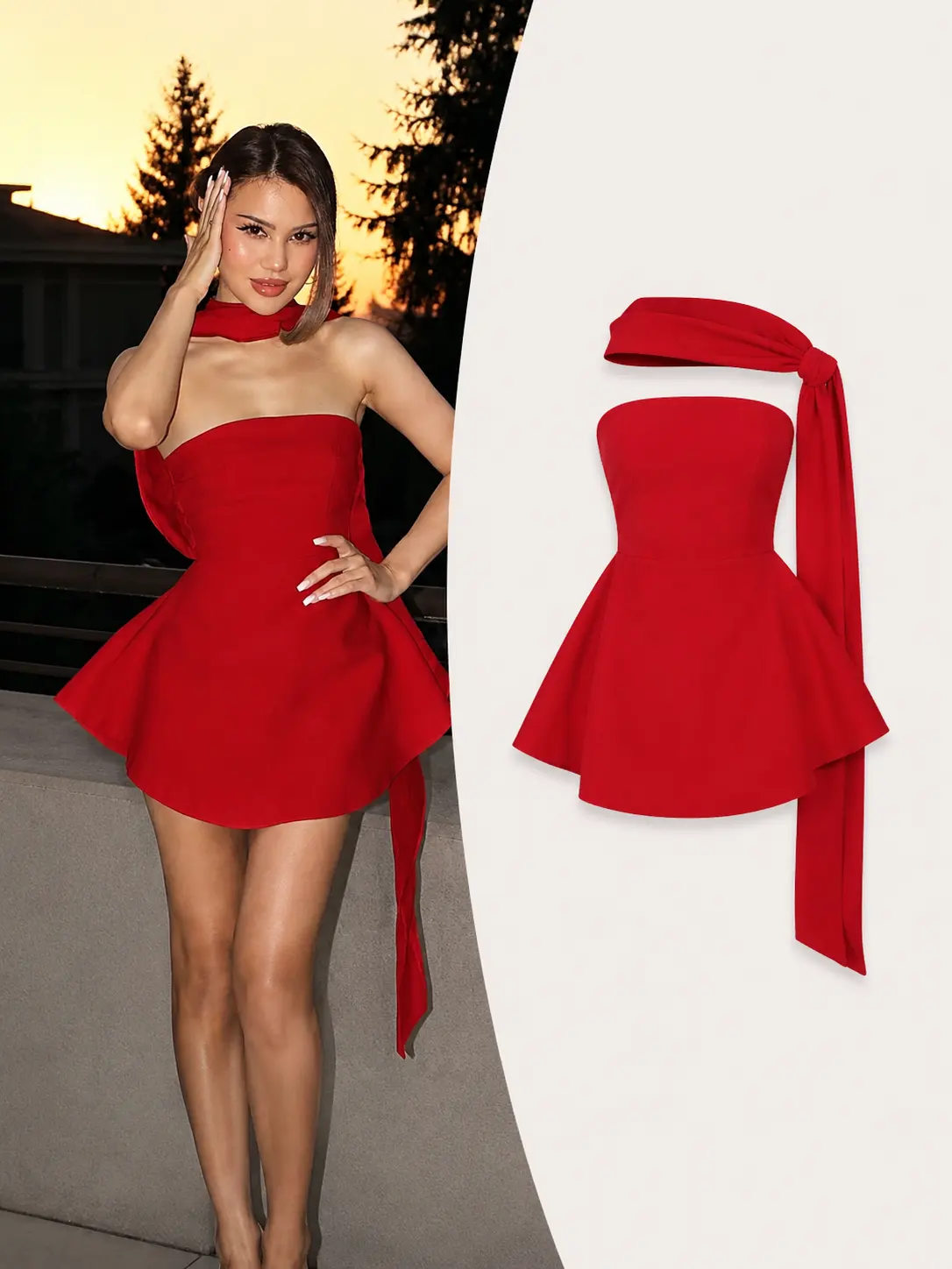 Vestido strapless rojo loma XS-S