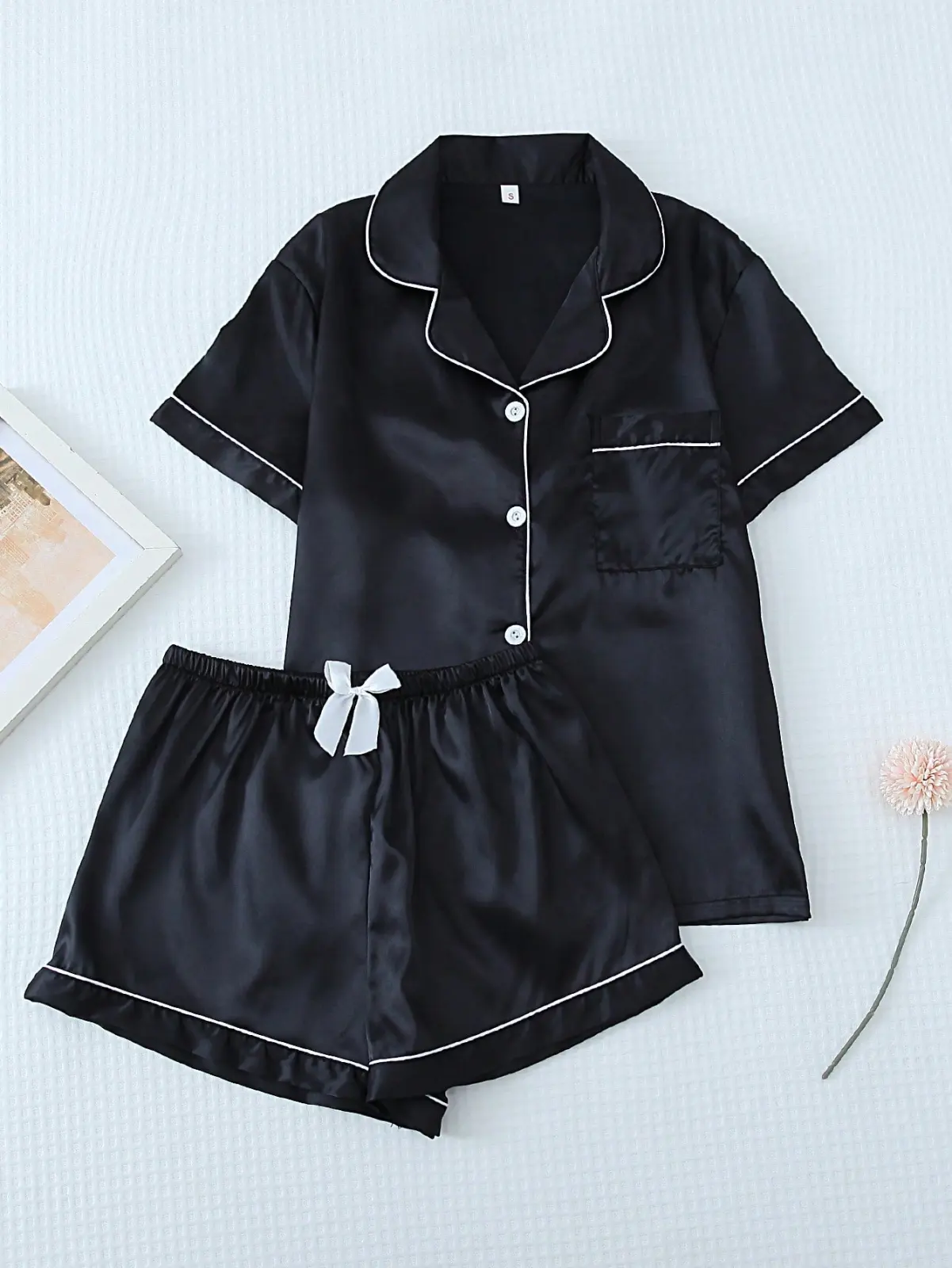 Pijama de seda negra talla S
