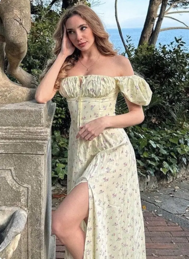 vestido floreado amarillo largo talla M