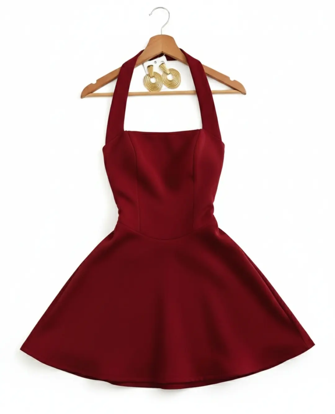 VESTIDO rojo vino corto corte cuadrado pecho talla M