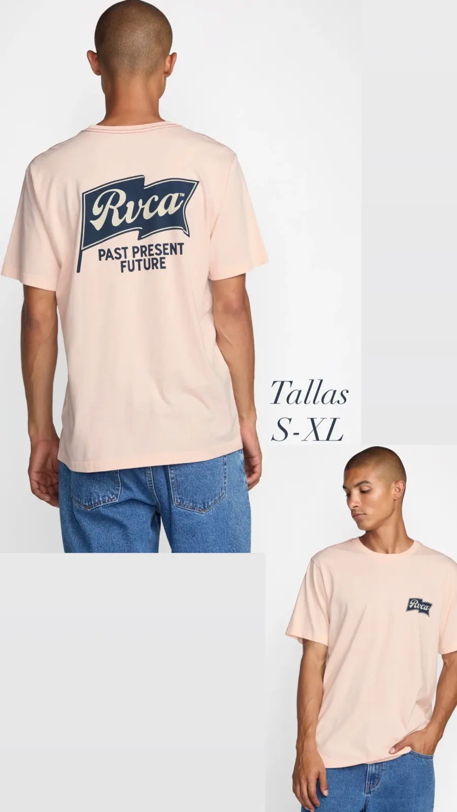 CAMISETA RVCA  SALMON LOGO AZUL TALLA S
