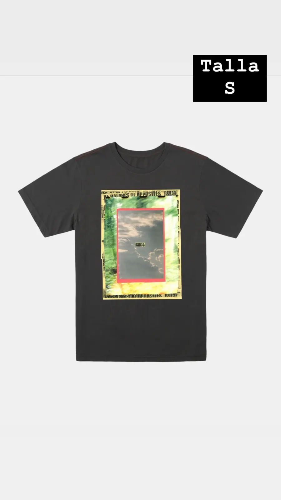 CAMISETA RVCA  GRIS RATÓN  CUADRADO VERDE TALLAS