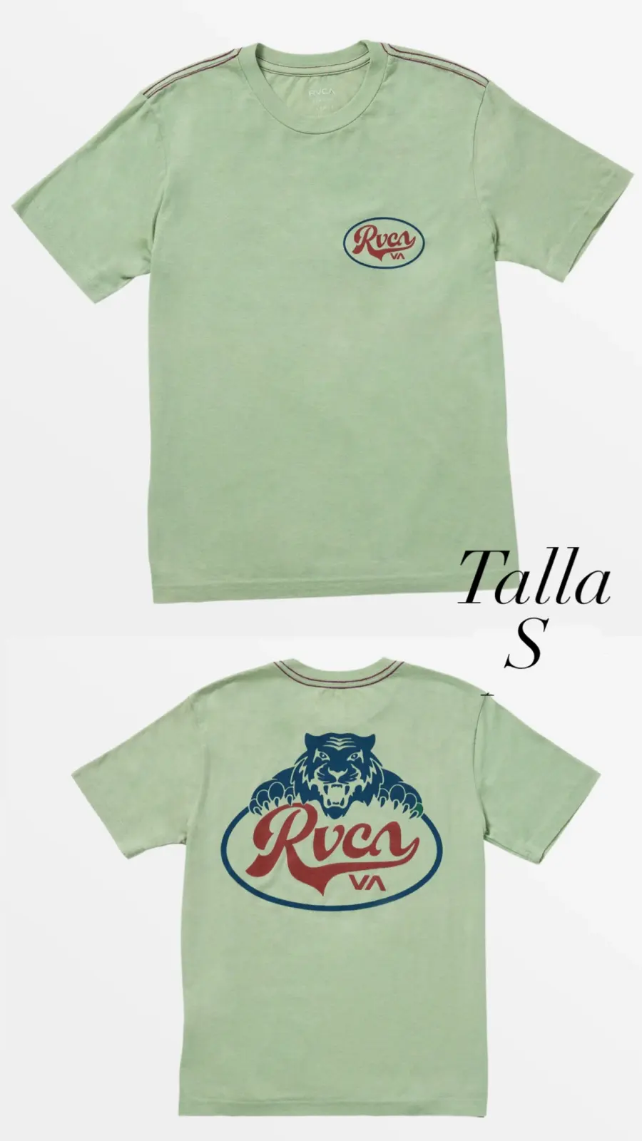 CAMISETA RVCA VERDE LIMÓN LOGO ROJO AZUL TALLA S