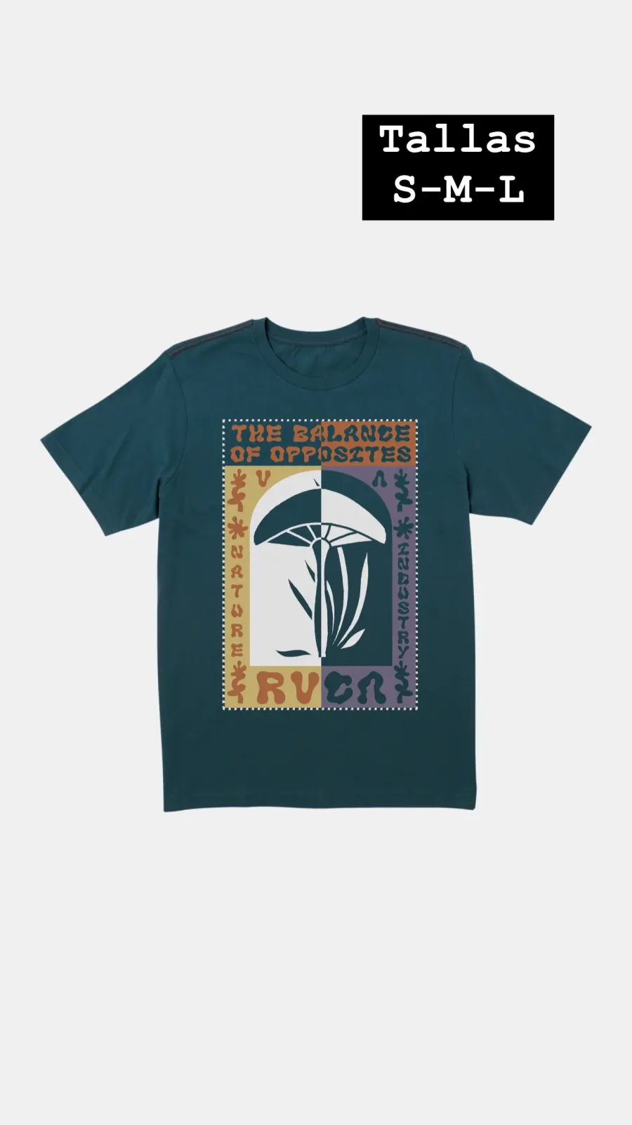 CAMISETA RVCA VERDE PETRÓLEO HONGO TALLA S