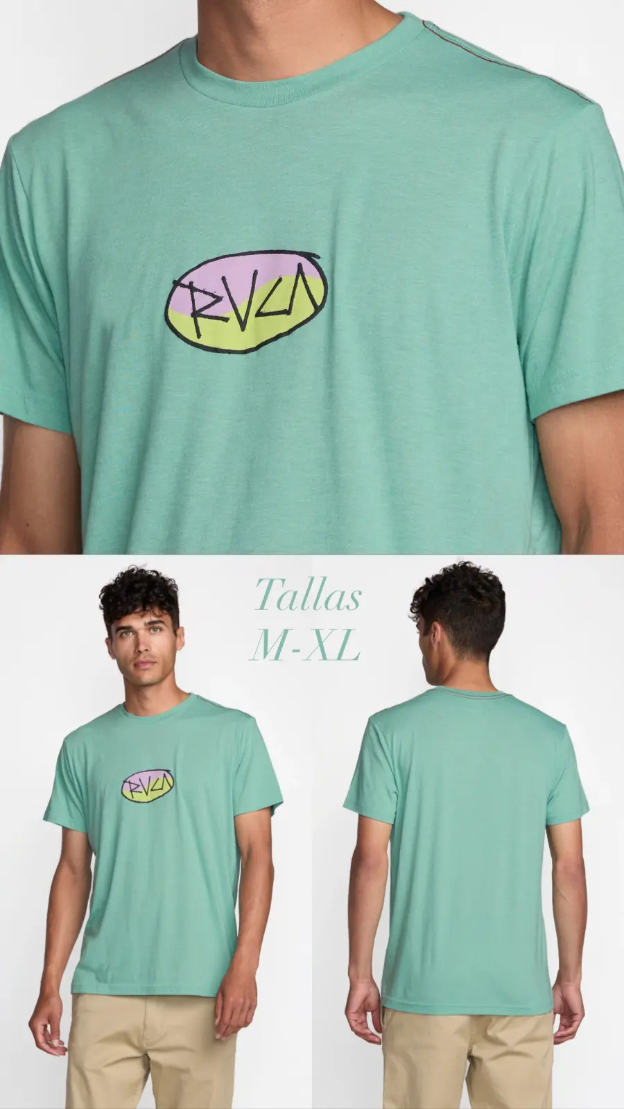 CAMISETA RVCA MENTA LOGO ROSA VERDE TALLA M