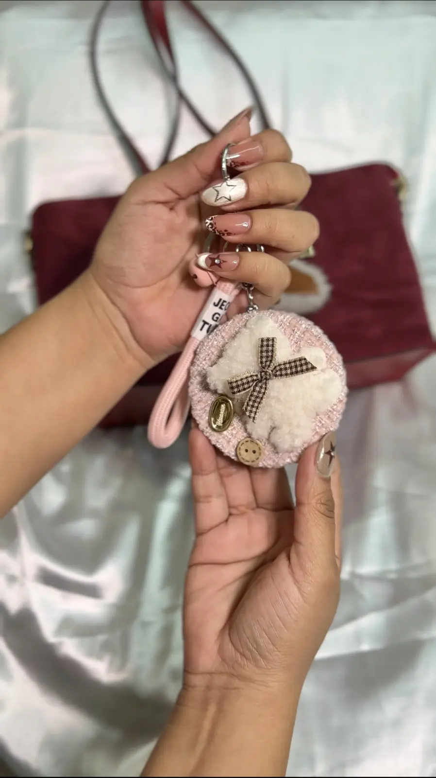 Espejo doble con aumento oso rosa