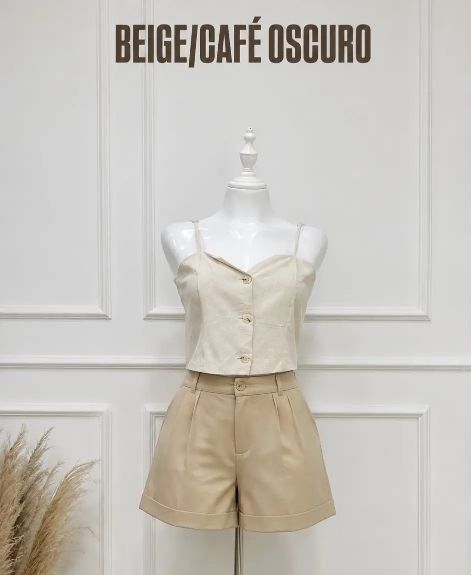 blusa beige escote en v de botones
