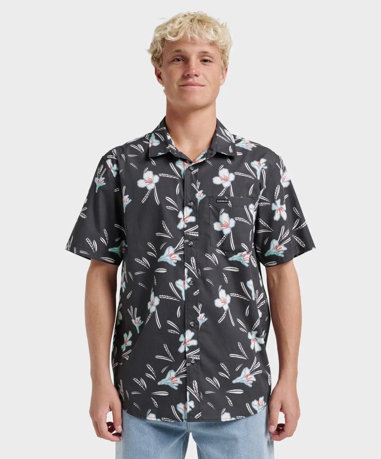 CAMISA QUIK GRIS FLOR BLANCA TALLA S