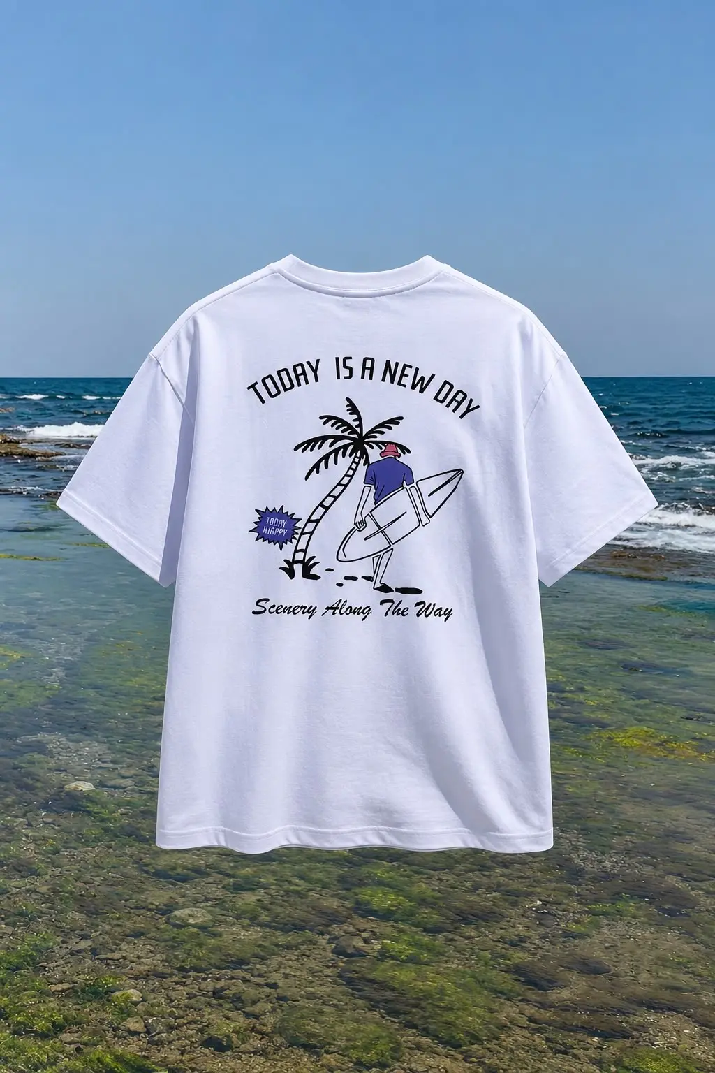 Camiseta blanco estampado de playa  talla M