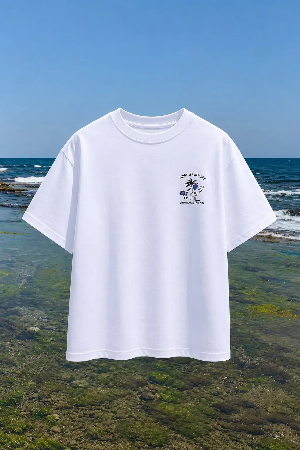 Camiseta blanco estampado de playa  talla M