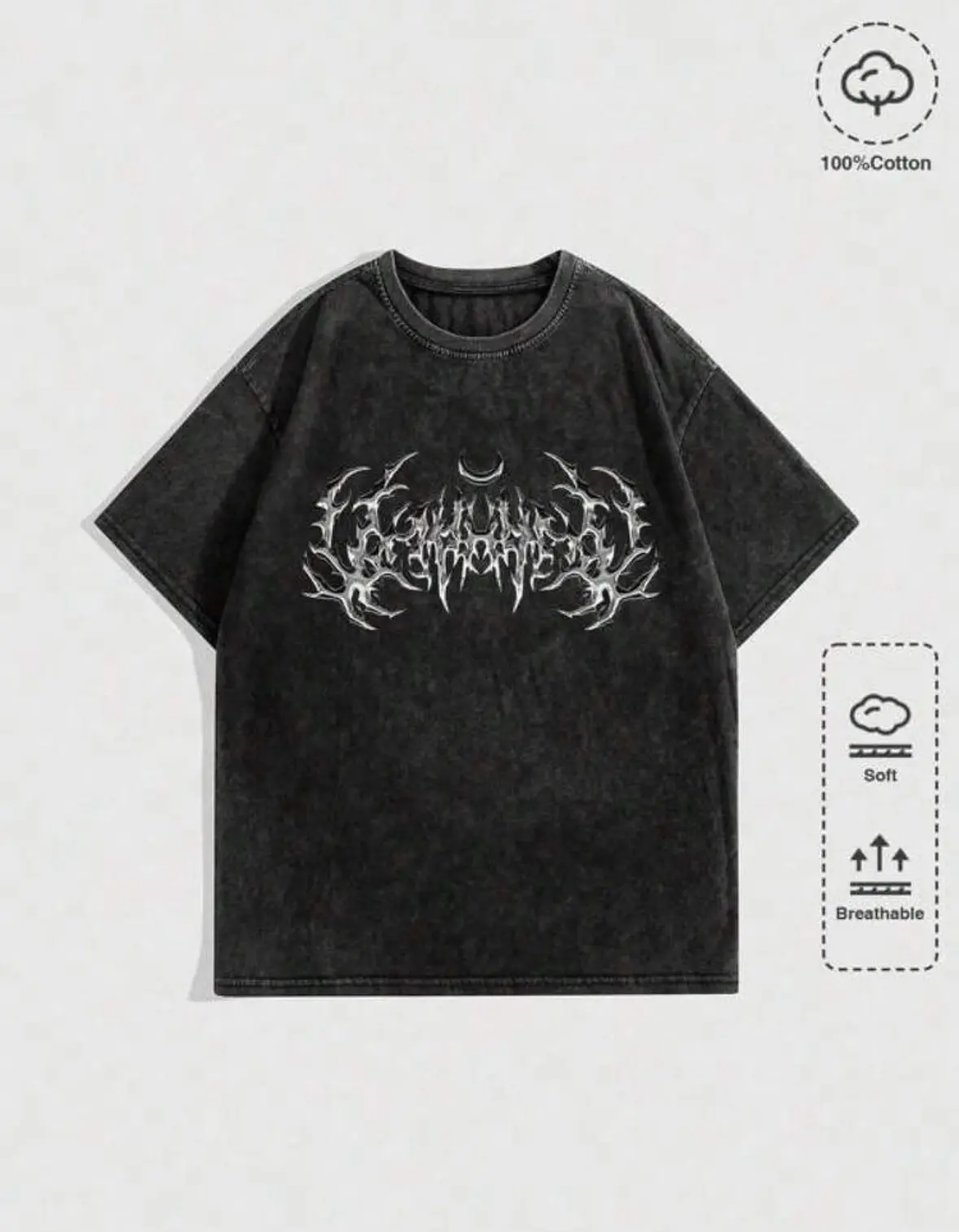Camiseta de algodón gris con estampado de llamas talla M