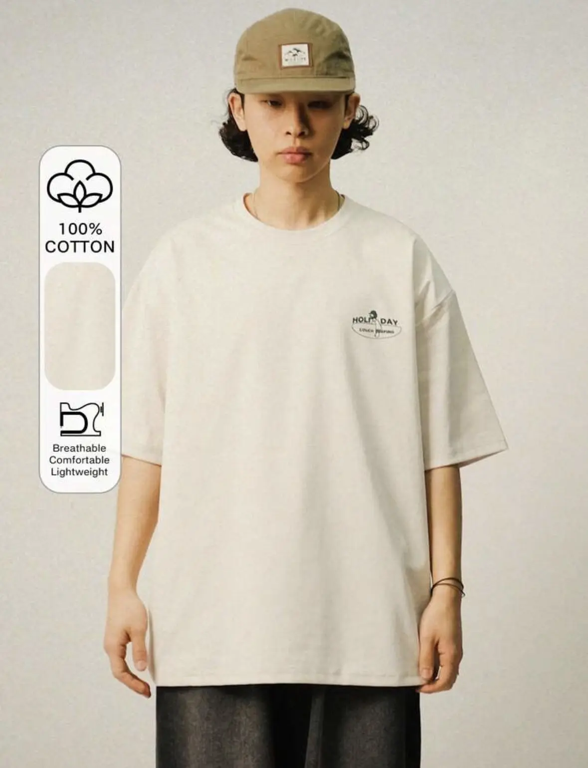 Camiseta de algodón beige de  estampado Vacation talla M