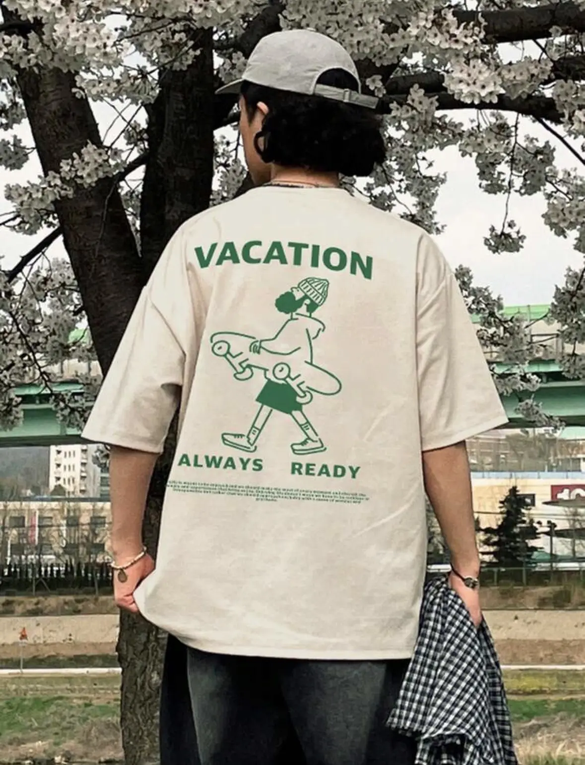Camiseta de algodón beige de  estampado Vacation talla M
