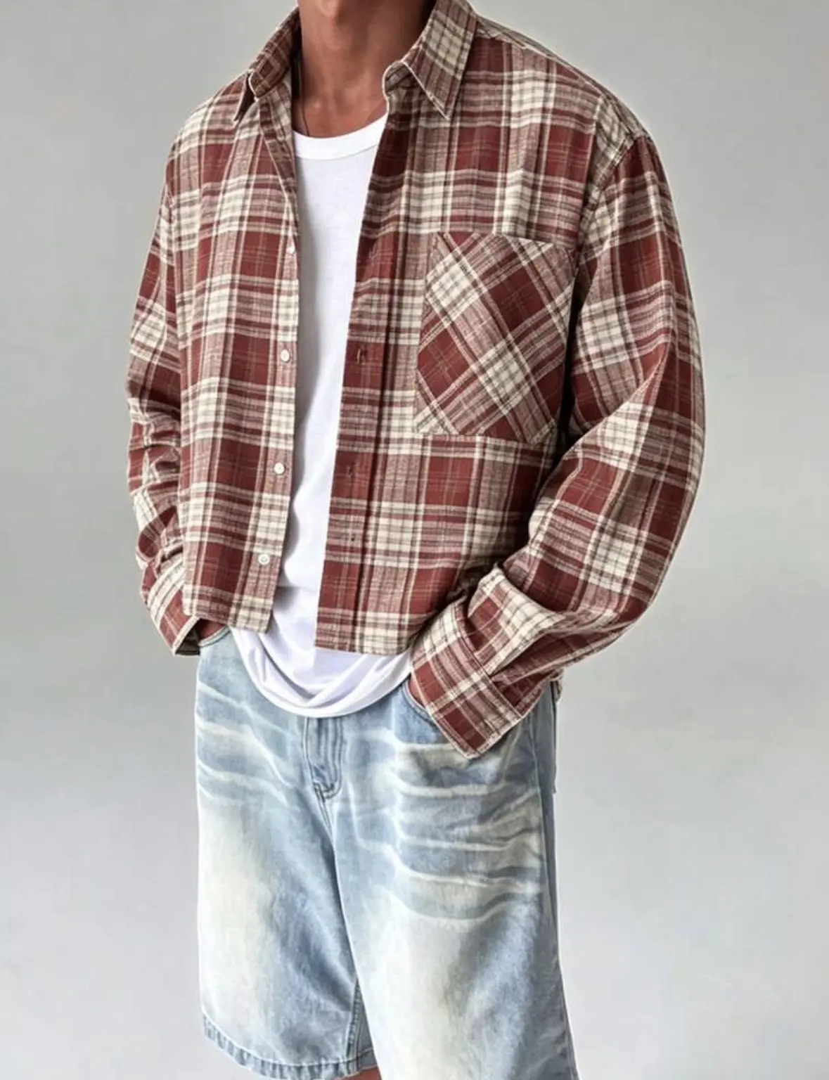 Camisa casual estilo a cuadros rojo Talla M