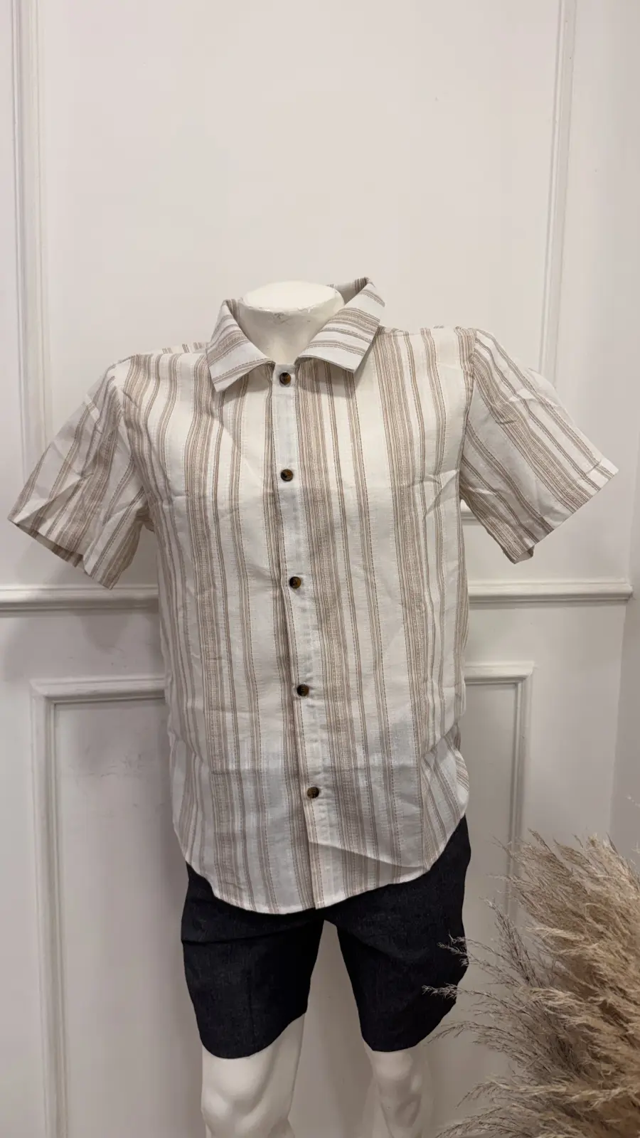Camisa manga corta de rayas caqui Talla M