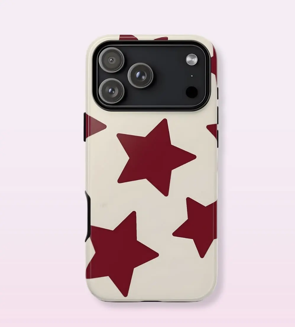 IPHONE CASE 17 PRO DOBLE BLANCO DISEÑO ESTRELLAS VINO