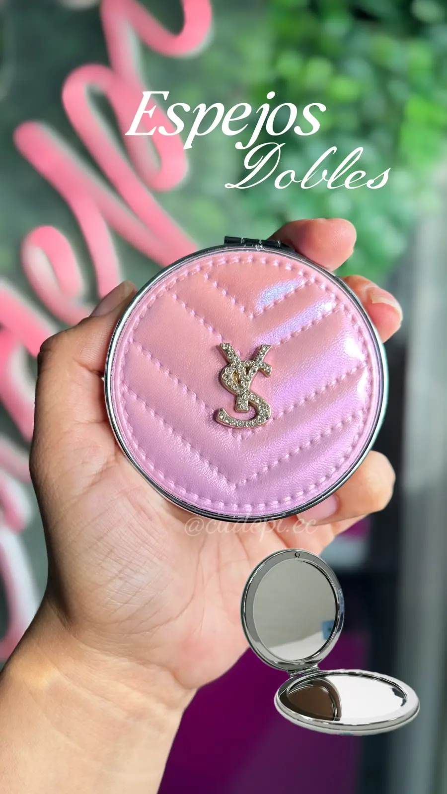 Maquillaje espejos dobles con aumento y sin aumento modelo elegante rosa
