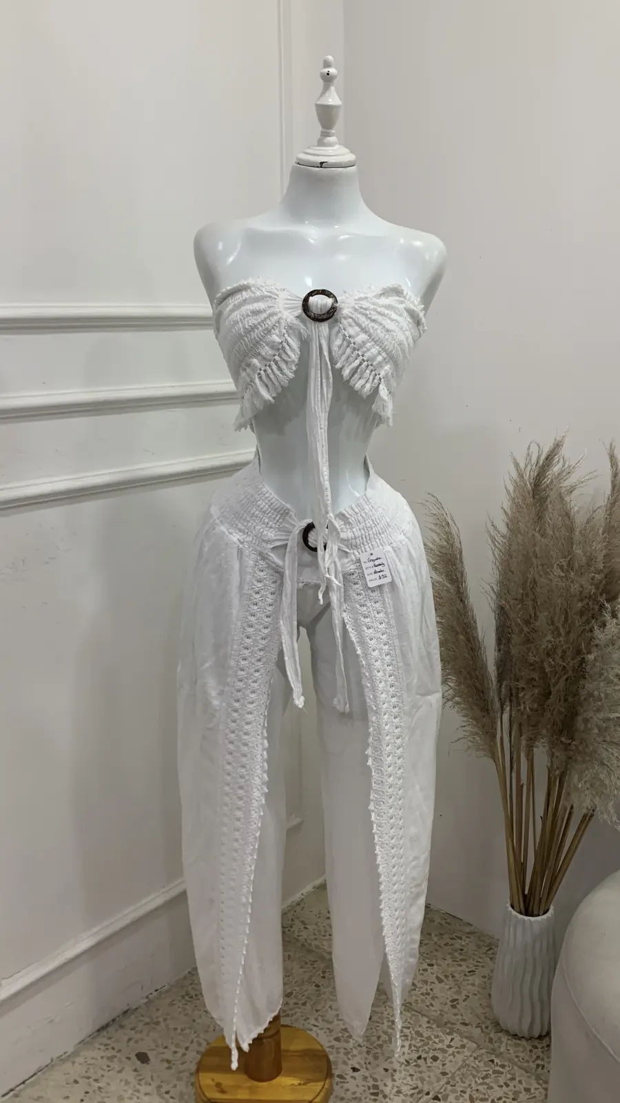 Conjunto blanco playero algodón pantalon talla standar