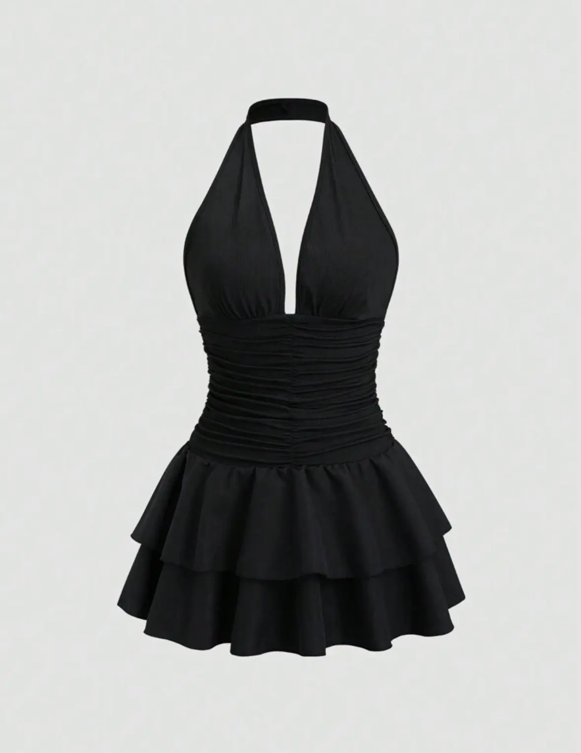 Vestido estilo A color negro de doble vuelo y doble tela talla S