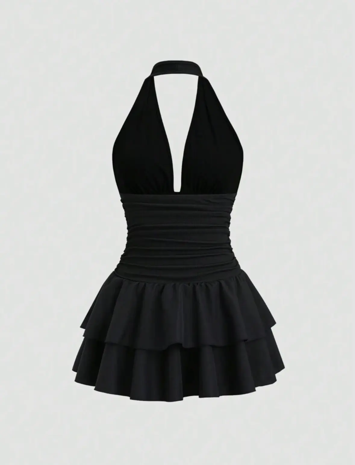 Vestido estilo A color negro de doble vuelo y doble tela talla S