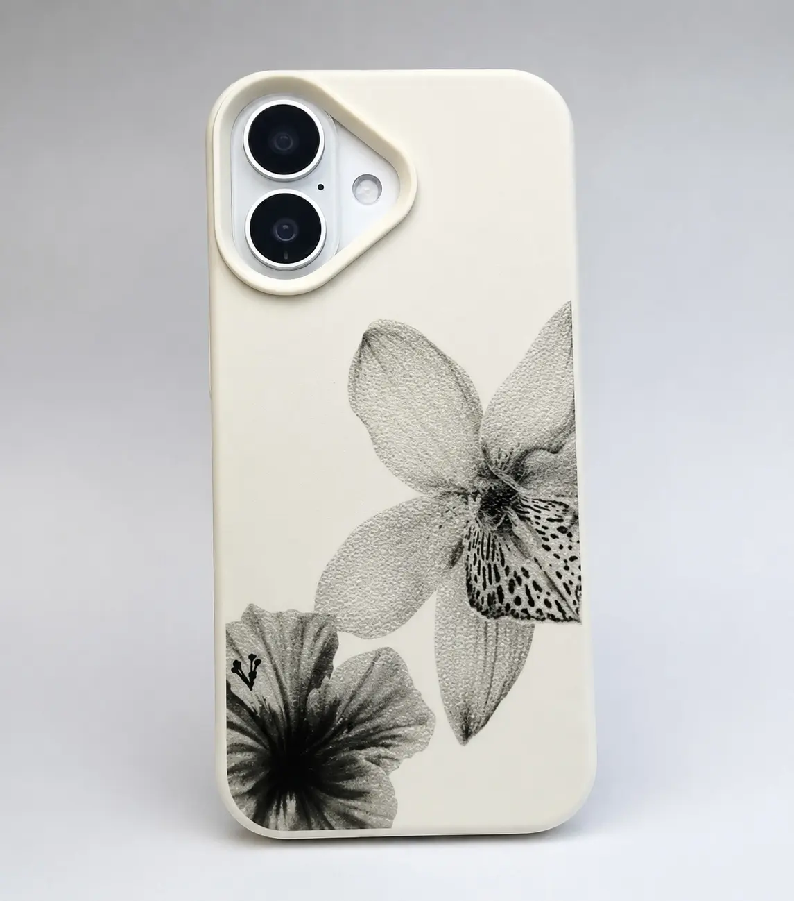 IPHONE CASE 16 BEIGE FLORES LIRIO GRIS