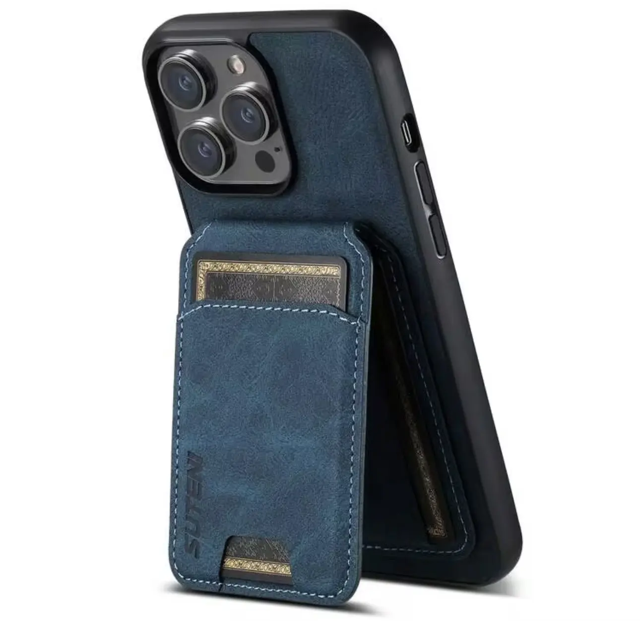 MEN’S IPHONE CASE 14 PRO AZUL CON TARJETERO Y SOPORTE
