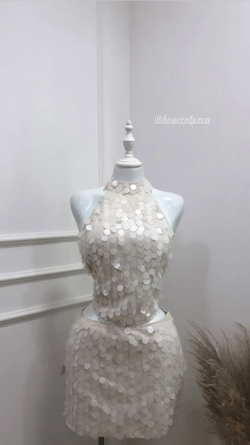 Conjunto Falda y Top Beige Lentejuela Talla M
