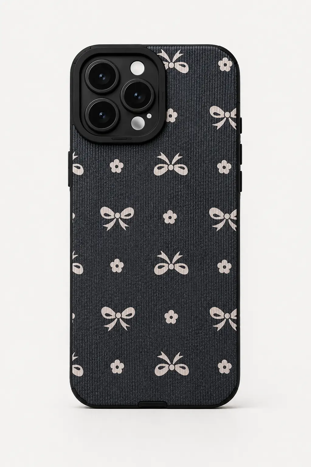 IPHONE CASE 13 PRO MAX AZUL DISEÑO LAZOS CON FLORES BLANCAS