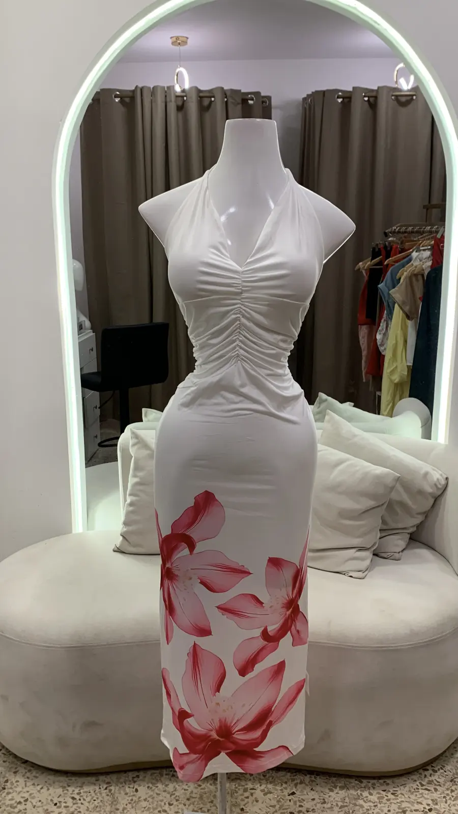 Vestido blanco largo flores abajo talla s