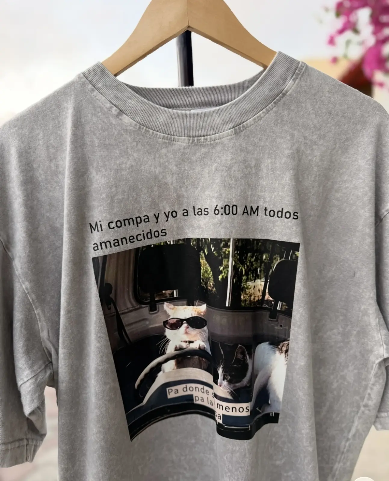 OVERSIZE ACID WASH BLANCO - ESTAMPADO "PA DONDE SEA MENOS PA LA CASA - M