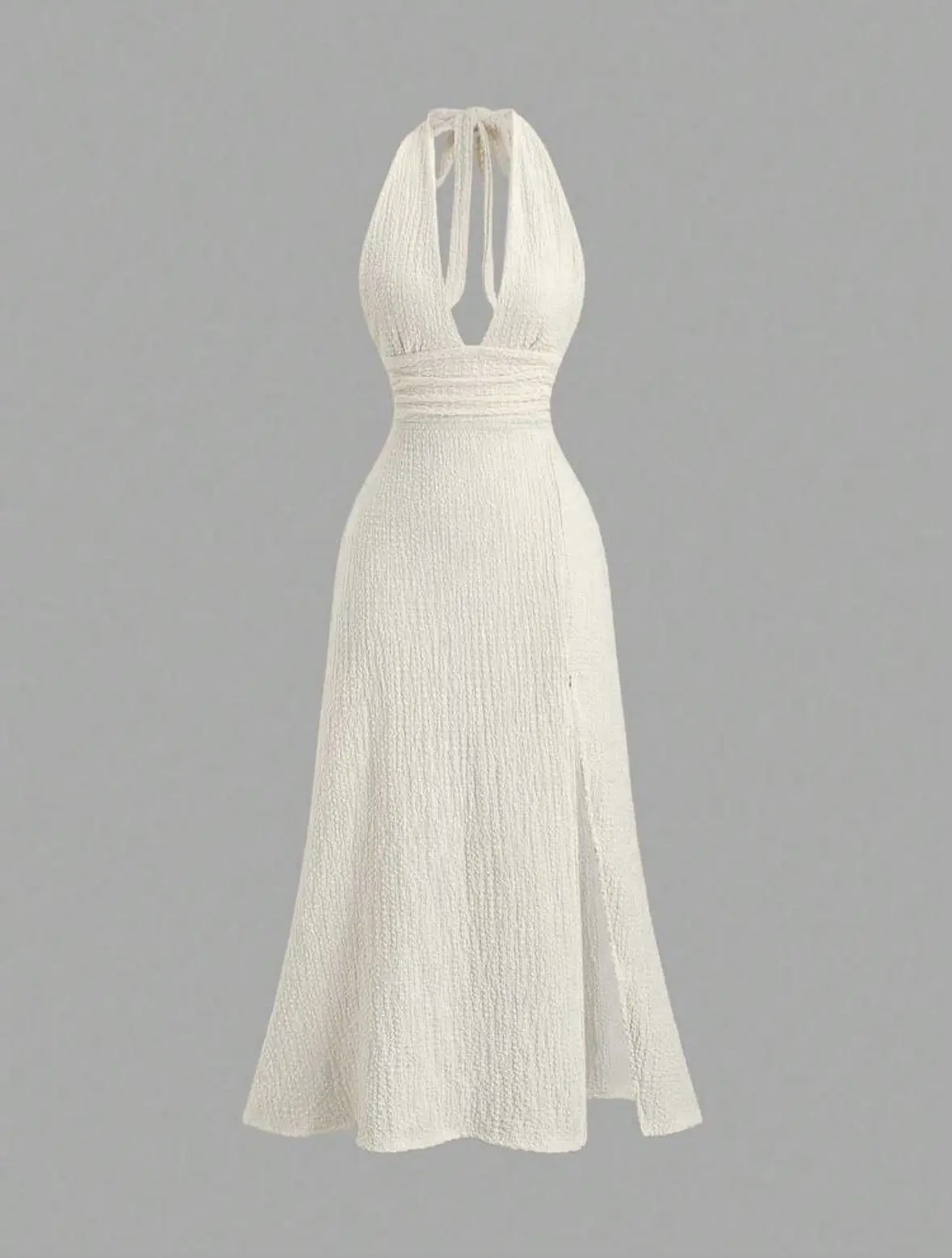 Vestido cuello en v, estilo A Largo con averturaen la pierna color albaricoque Talla Xs
