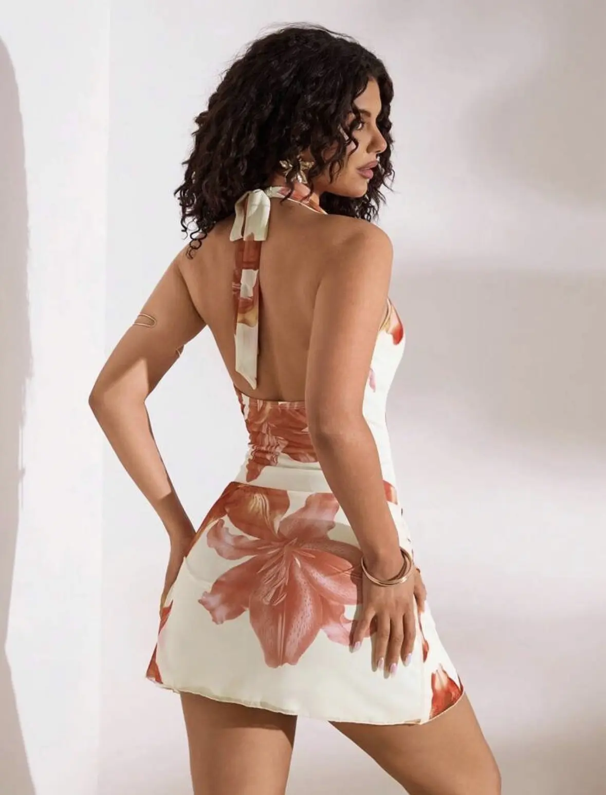 Vestido  albaricoque con Flores salmon estilo A Talla L