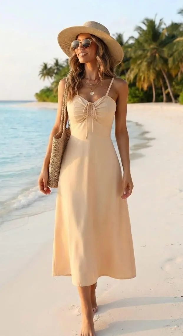 Vestido Lino largo beige VE1-03