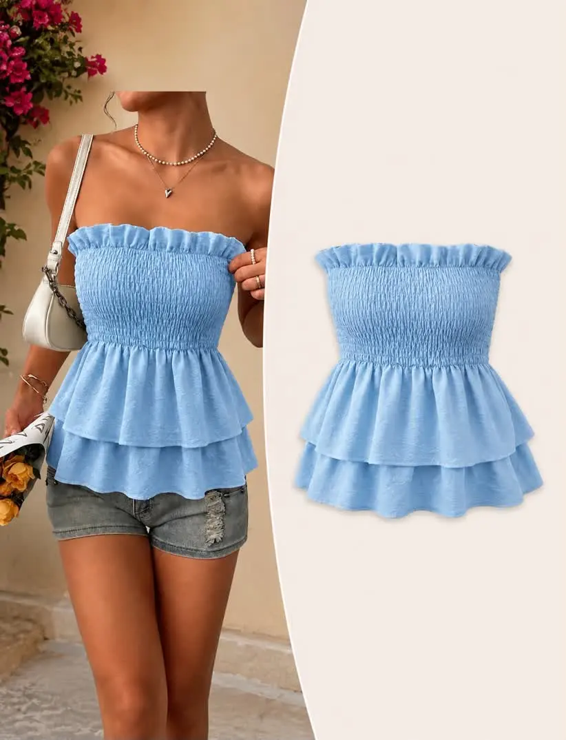 Blusas flowers strapless