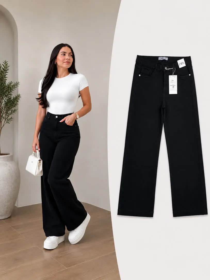 Wide leg jeans negro talla 14
