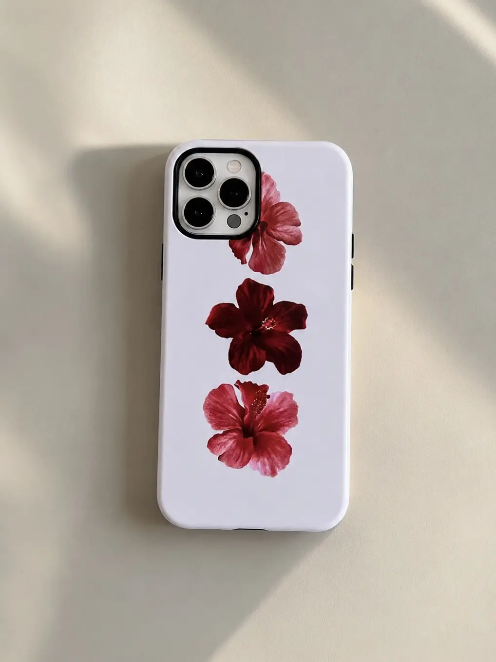 IPHONE CASE 12 PRO MAX DOBLE BEIGE DISEÑO 3 FLORES HAWAIANAS