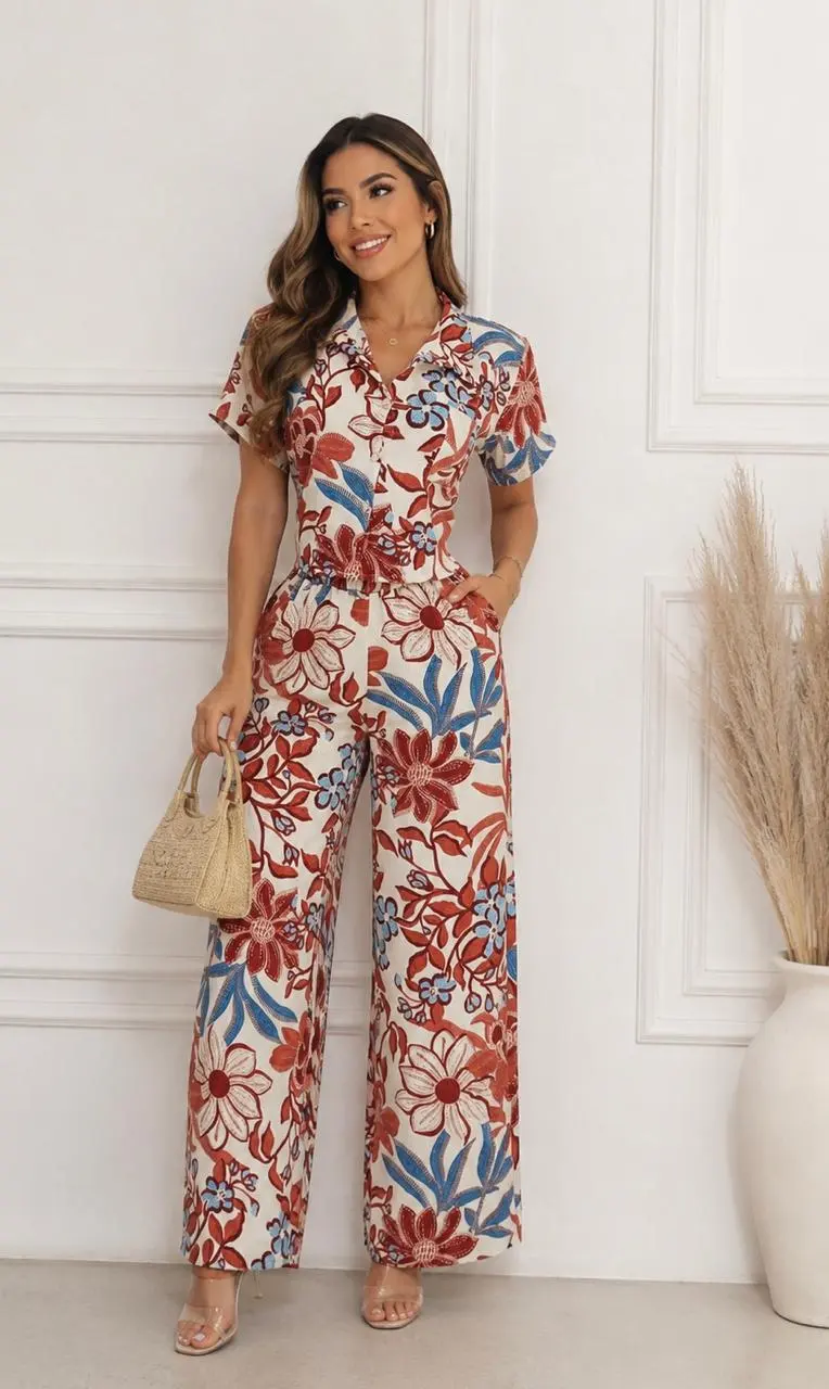 Conjunto kami (palazzo + camicrop) rojo estampado CN1-07