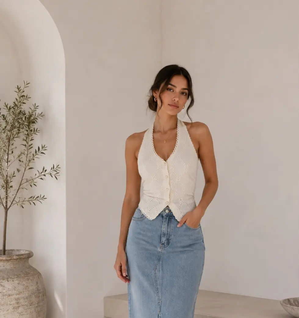 Blusa tipo chaleco encaje talla s