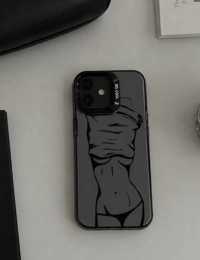 CASE IPHONE 12 GRIS SILUETA MUJER