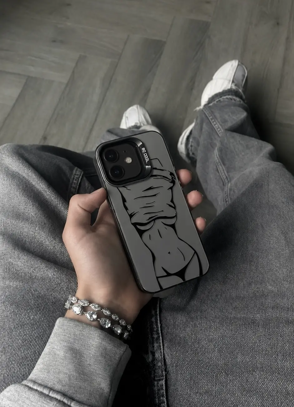 CASE IPHONE 12 GRIS SILUETA MUJER