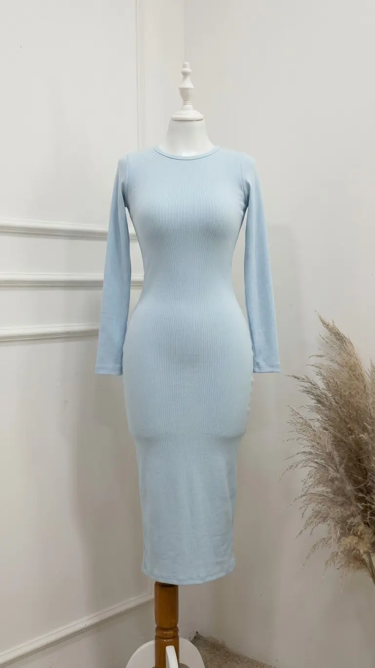 VESTIDO RIB GRUESO CELESTE