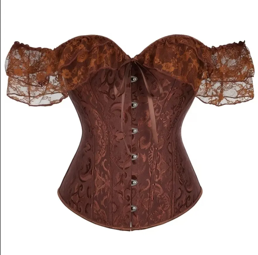 Corset de manga victoriano color cafe talla xs