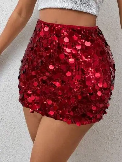 Falda lentejuelas color rojo talla estándar 1-70