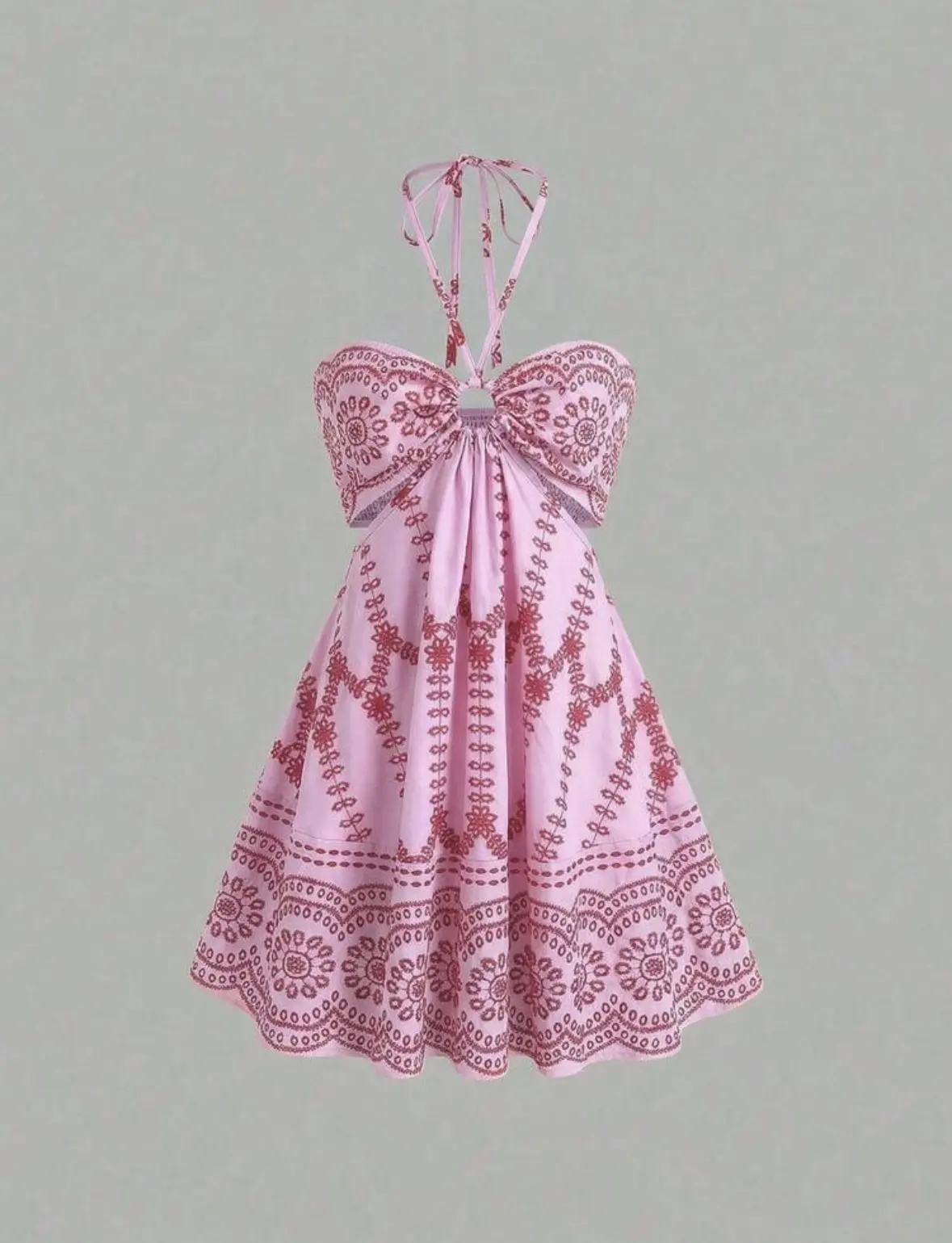 Vestido corto rosa estampado, estilo A Talla XS